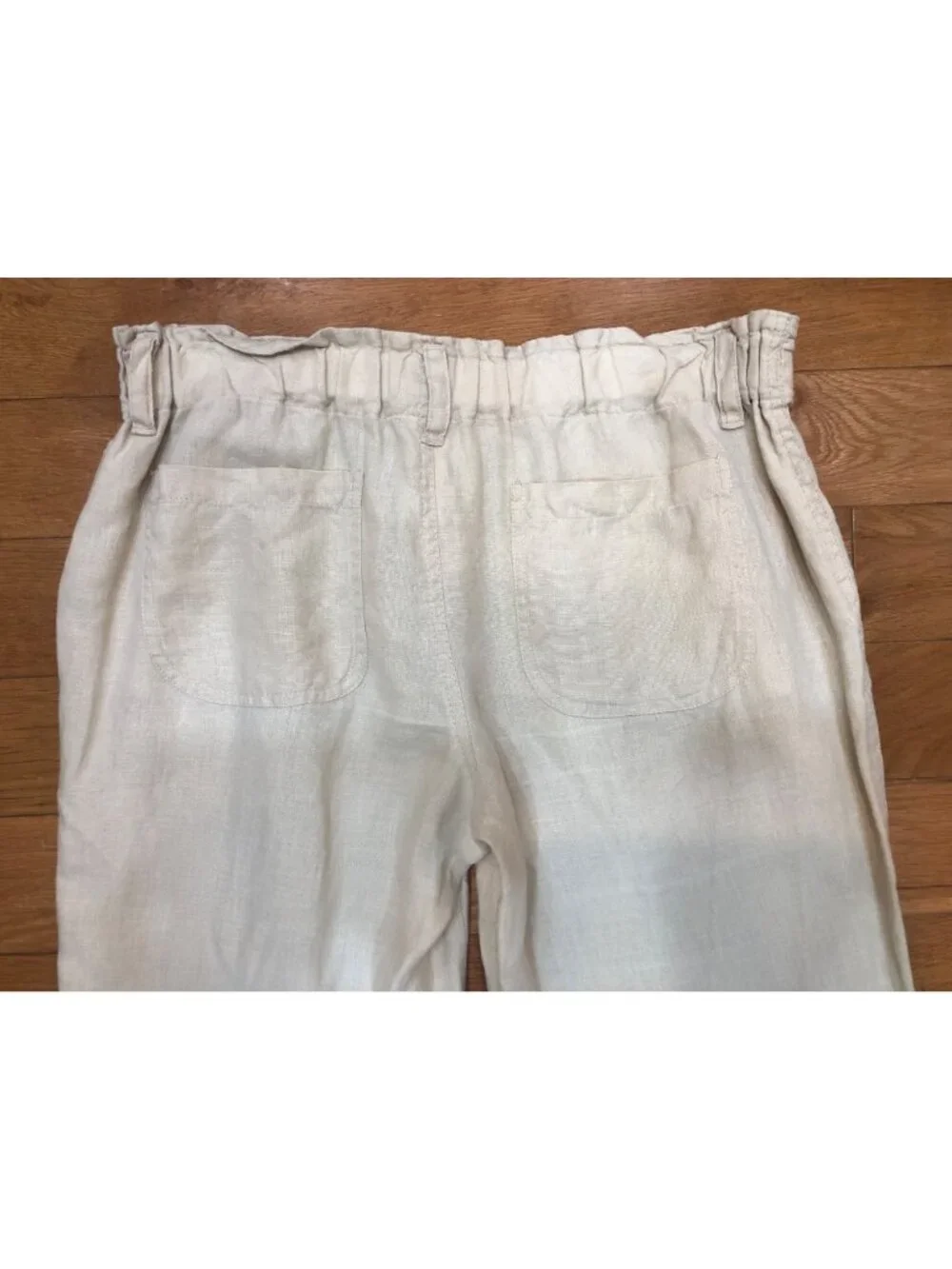 London Jean 100% Linen Wide Leg Paper Bag Waist Light Tan Pants Coastal Size 8